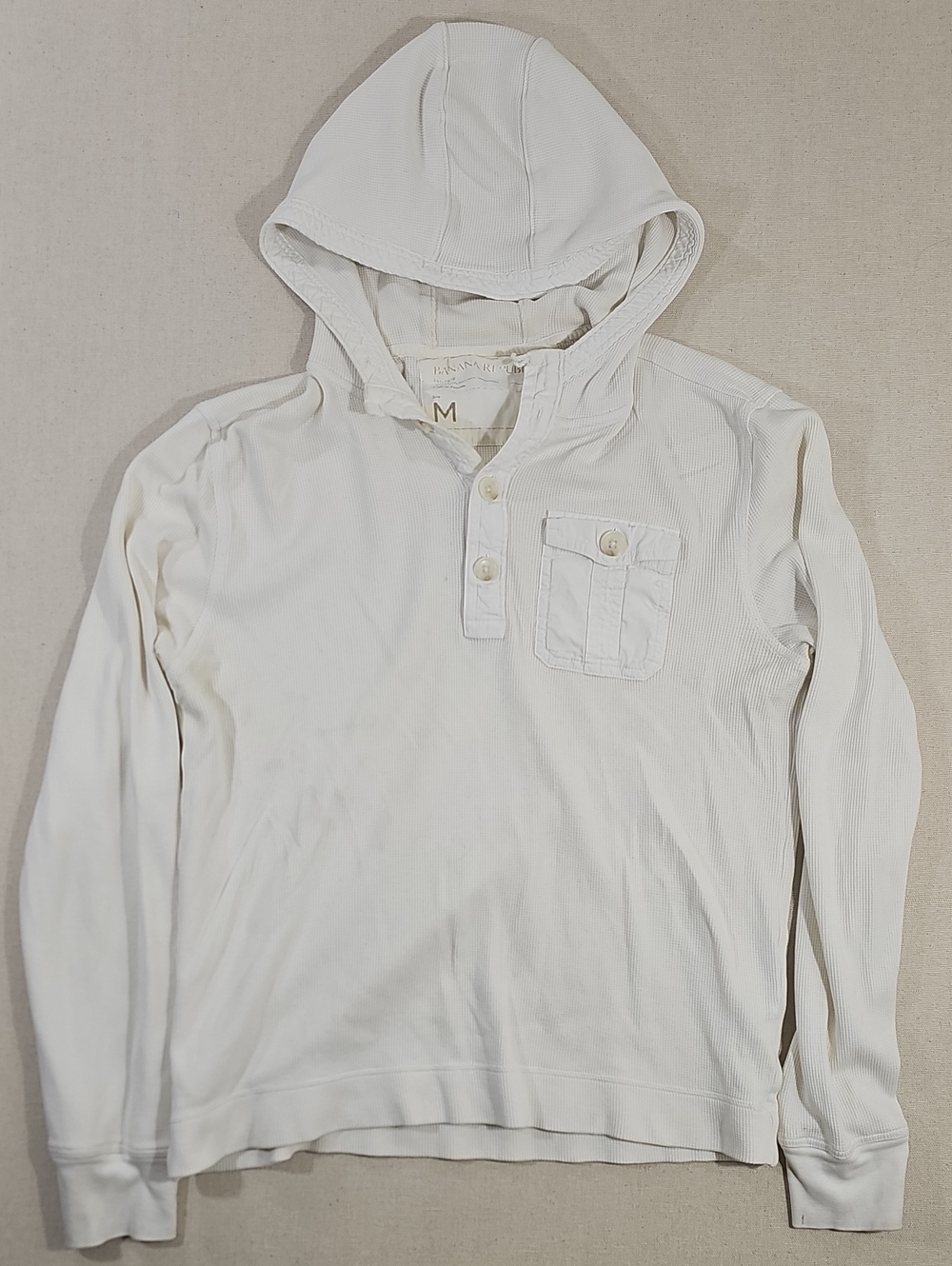 Banana Republic Men's Hooded Long-Sleeve Shirt in White